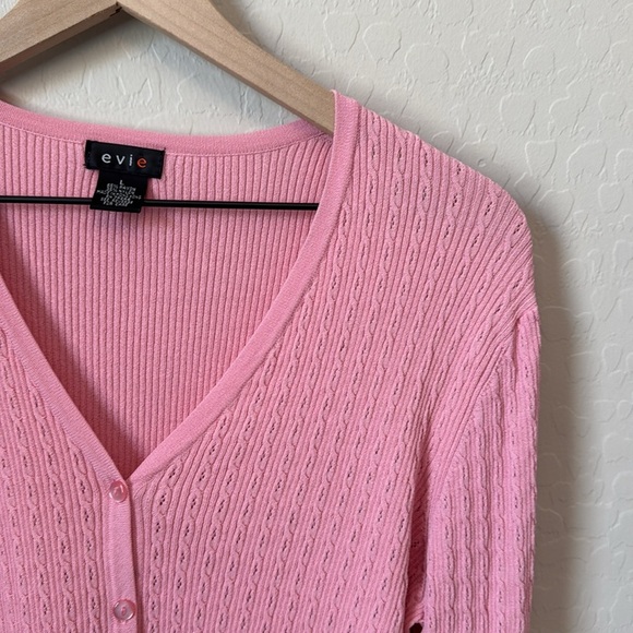 Y2K Baby Pink Cable Knit Button Down Sweater Size L - Picture 2 of 5